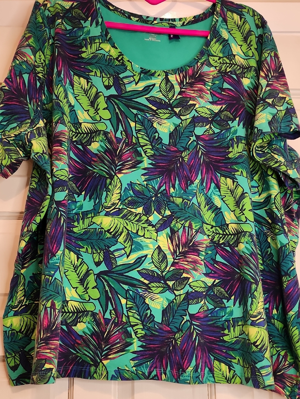 CATHERINES Knit Top Tropical Palm Leaf Green, Navy Print 3XWP  26/28